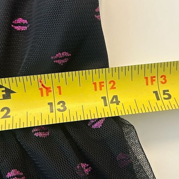 Betsey Johnson Vintage Black Mesh Midi Dress Pink Lip Fairy Goth Y2K Size 8 - Picture 12 of 14